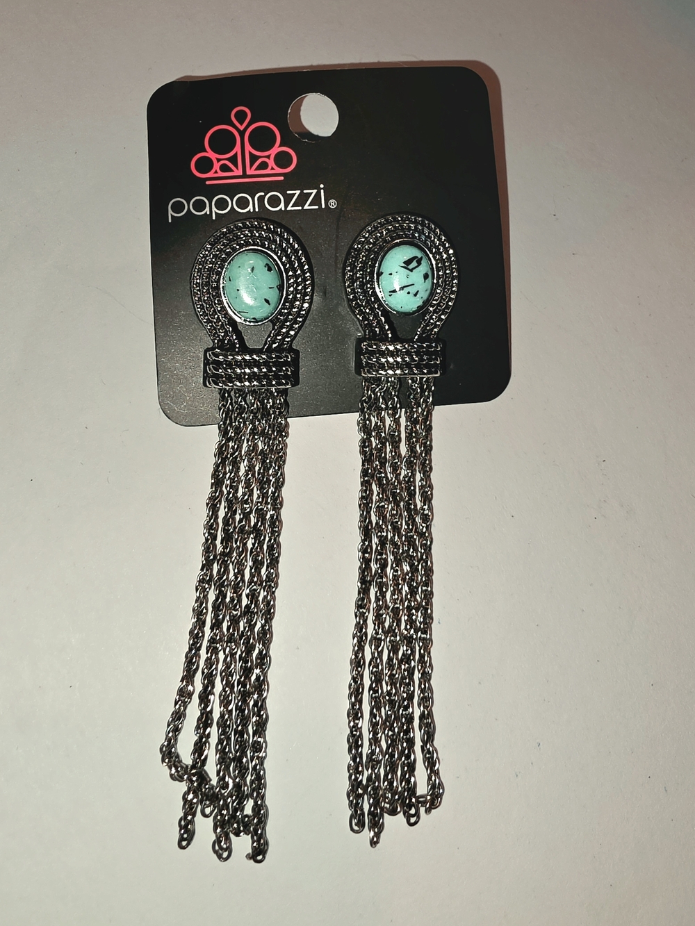 paparazzi Silver-Tone Tassel Earrings with Turquoise Accents